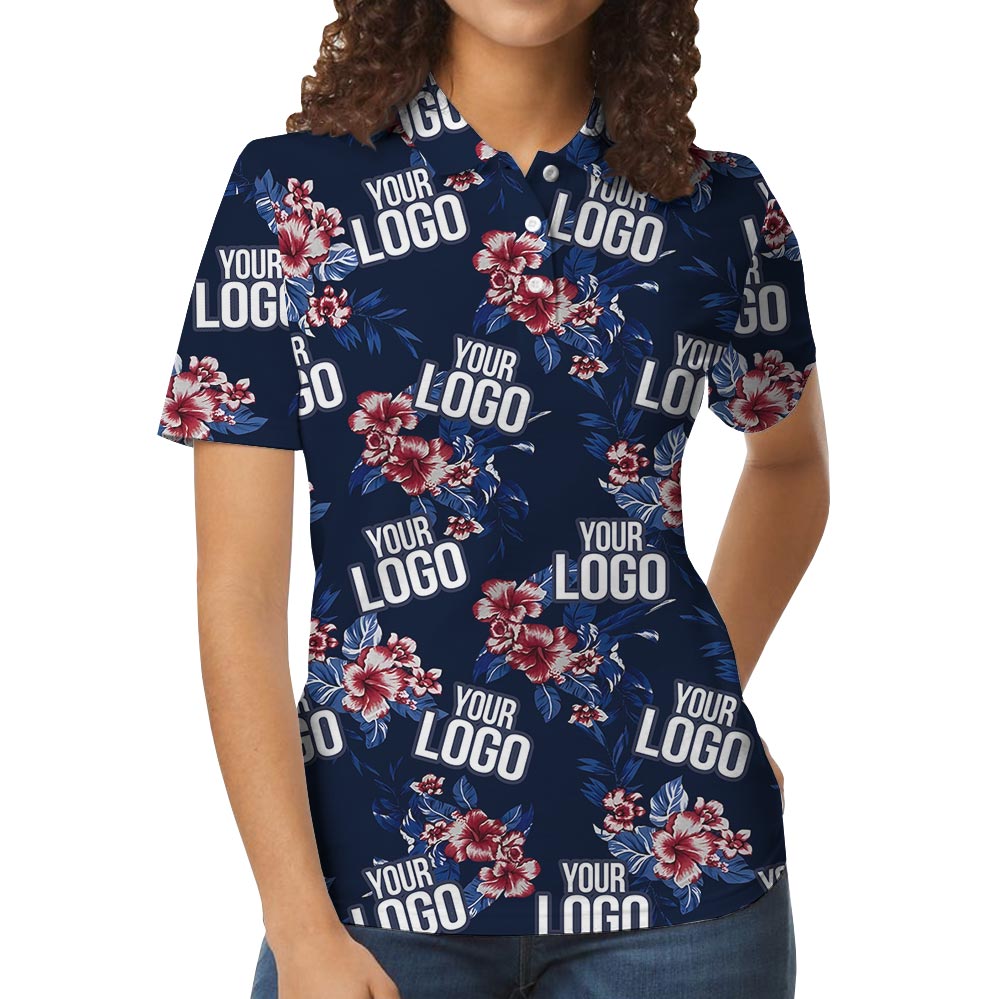 Floral Navy Polo Golf Shirt Custom Logo