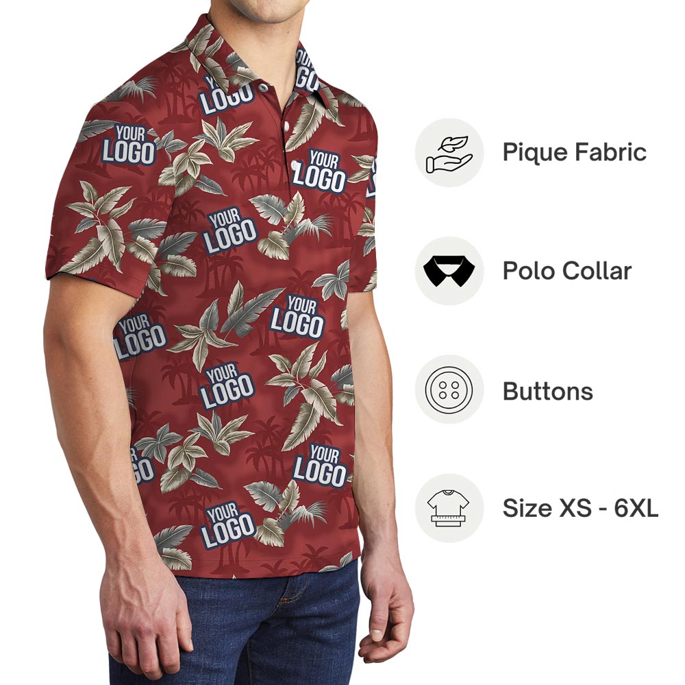 Custom Your Logo Red Tropical Polo For Team