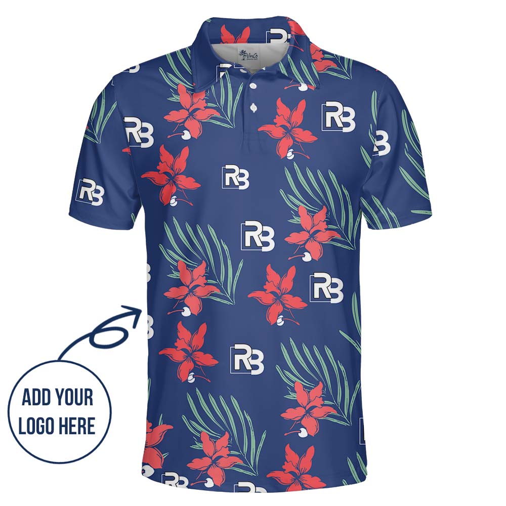 Floral Navy Men And Women Polo Shirt With Face