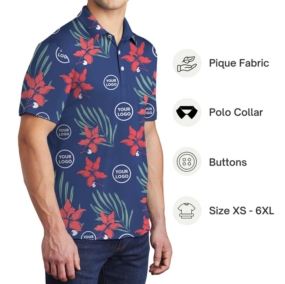 Floral Navy Men And Women Polo Shirt With Face
