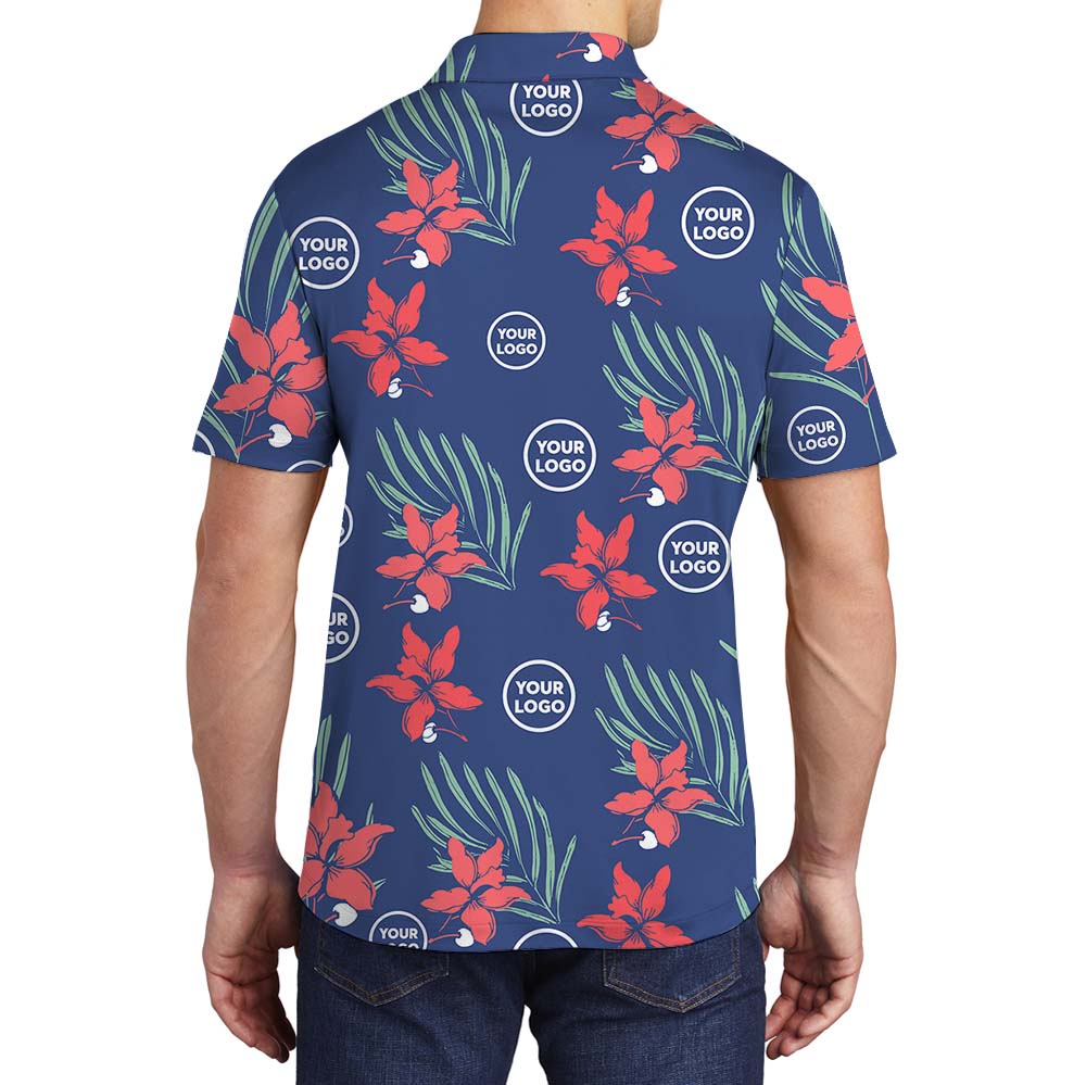 Floral Navy Men And Women Polo Shirt With Face