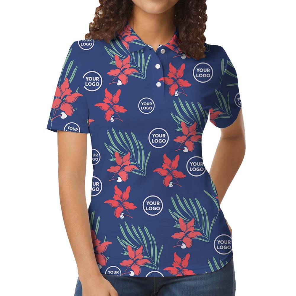 Floral Navy Men And Women Polo Shirt With Face