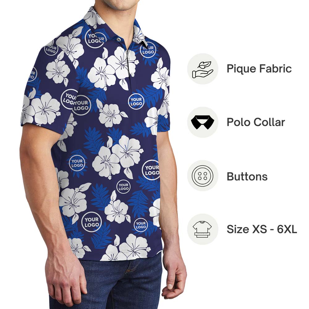 Custom Logo Navy Collared Polo Shirt With Preview
