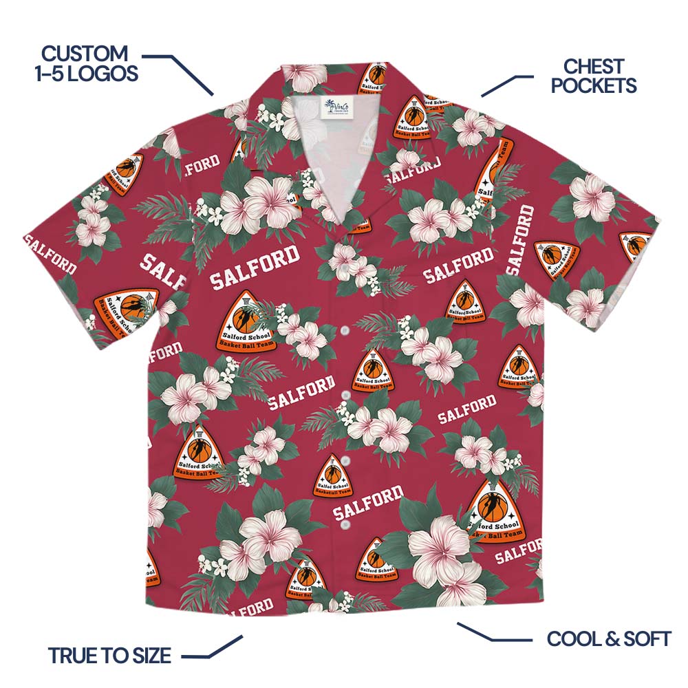 Custom Logo And Text Red Floral Hawaiian Shirt