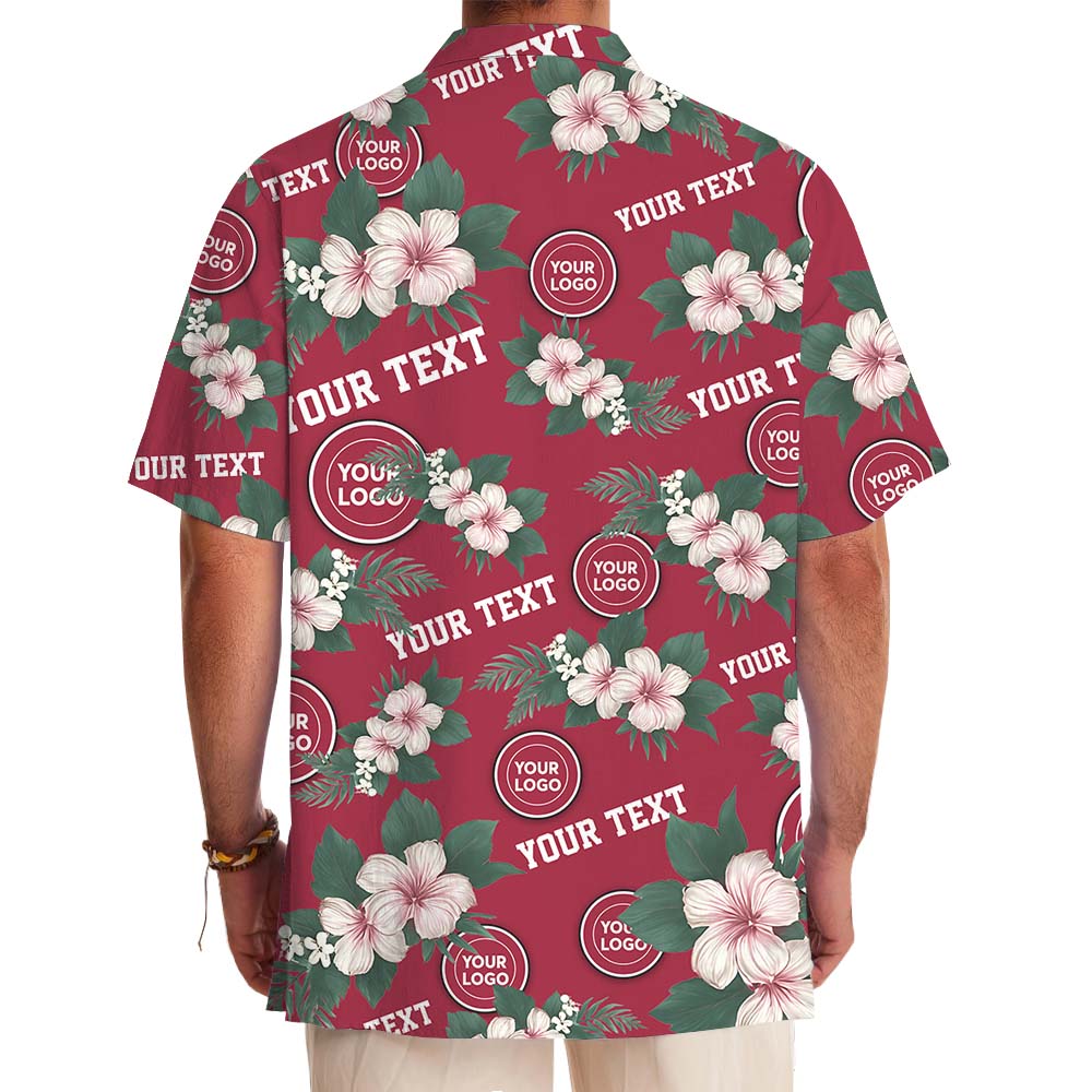 Custom Logo And Text Red Floral Hawaiian Shirt