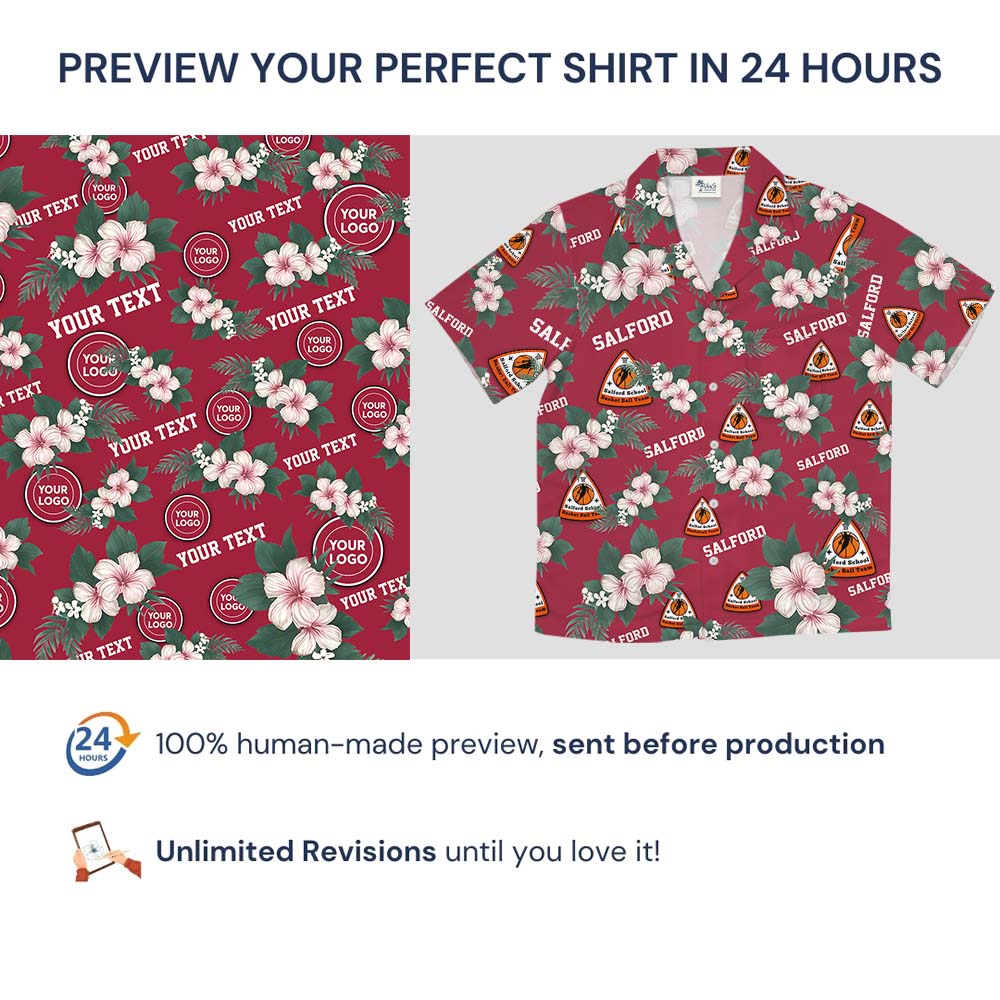 Custom Logo And Text Red Floral Hawaiian Shirt