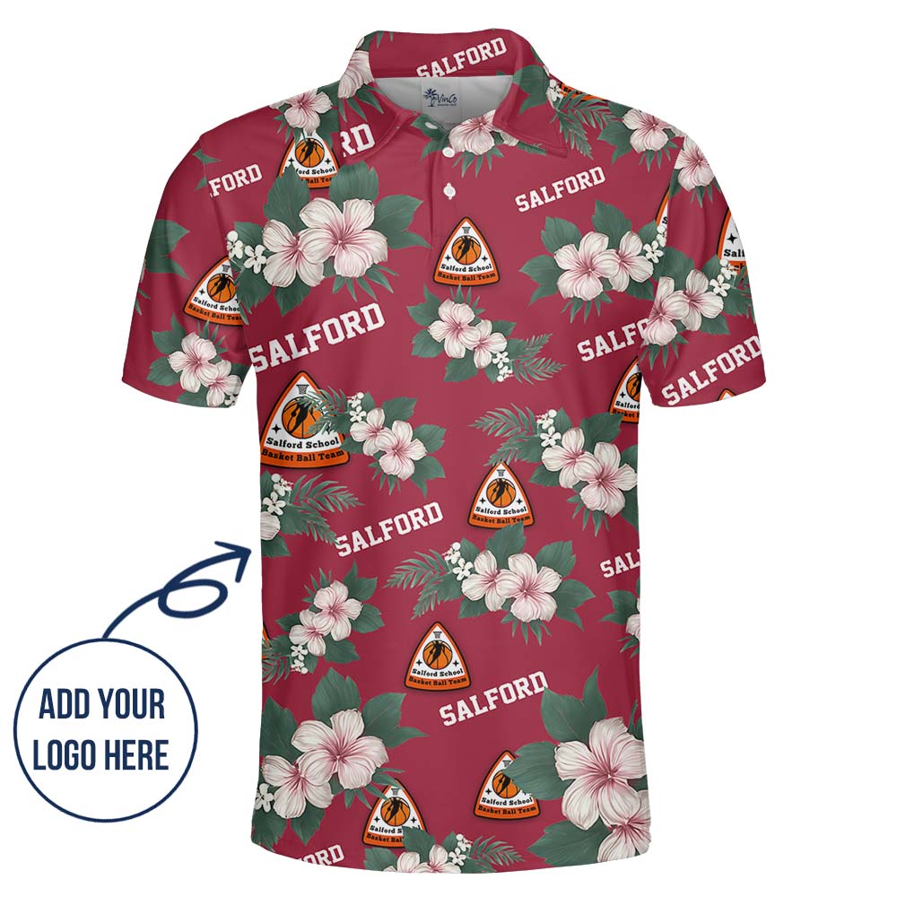 Personalized Red Floral Polo Shirt With Logo And Name
