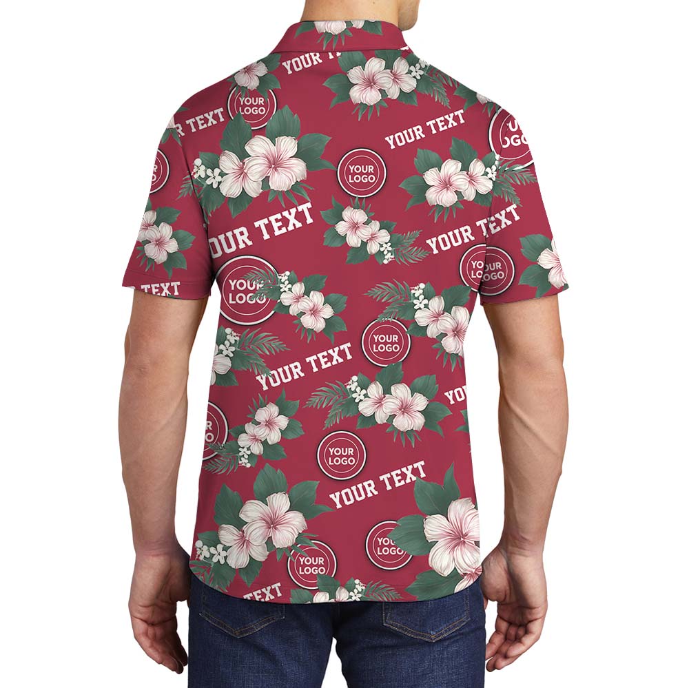 Personalized Red Floral Polo Shirt With Logo And Name