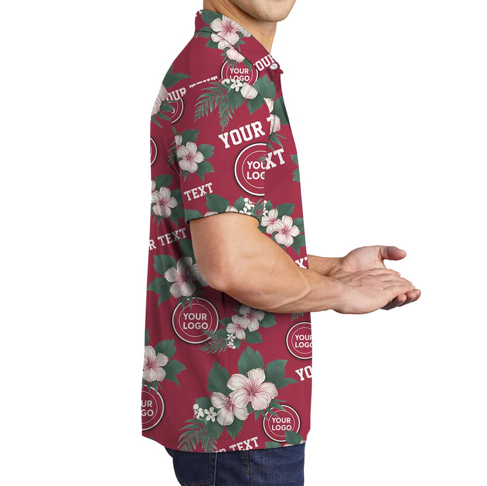 Personalized Red Floral Polo Shirt With Logo And Name