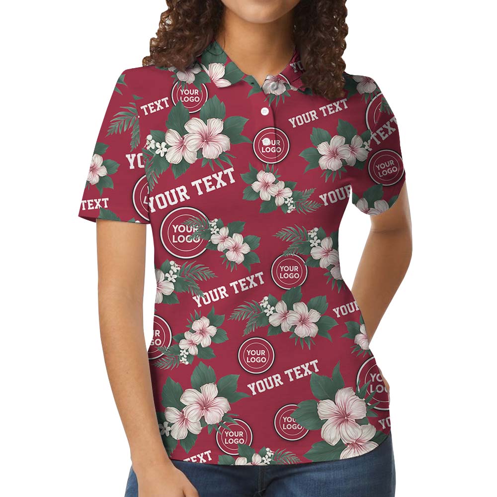Personalized Red Floral Polo Shirt With Logo And Name