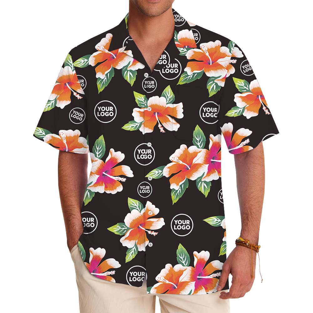 Vintage Floral Black Hawaiian Shirt With Company Logo Print - variant image 1