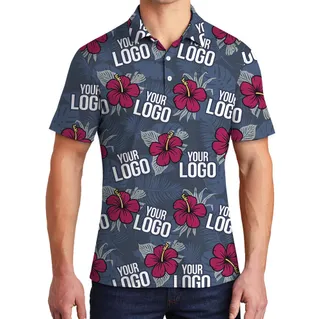 Bulk Order Navy Team Hawaiian Polo Shirt With Custom Logo