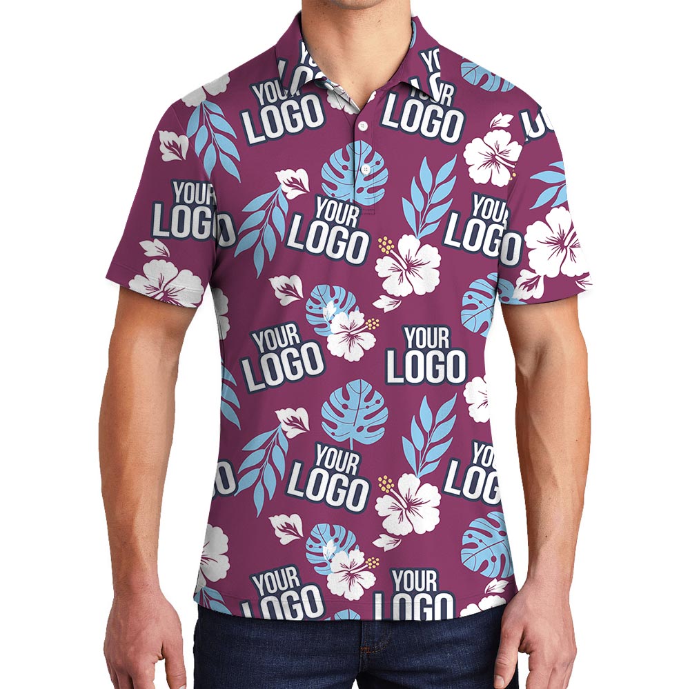 Bulk Order Custom Logo Hawaiian Polo Shirt Pink Tropical - variant image 1