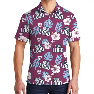 Bulk Order Custom Logo Hawaiian Polo Shirt Pink Tropical