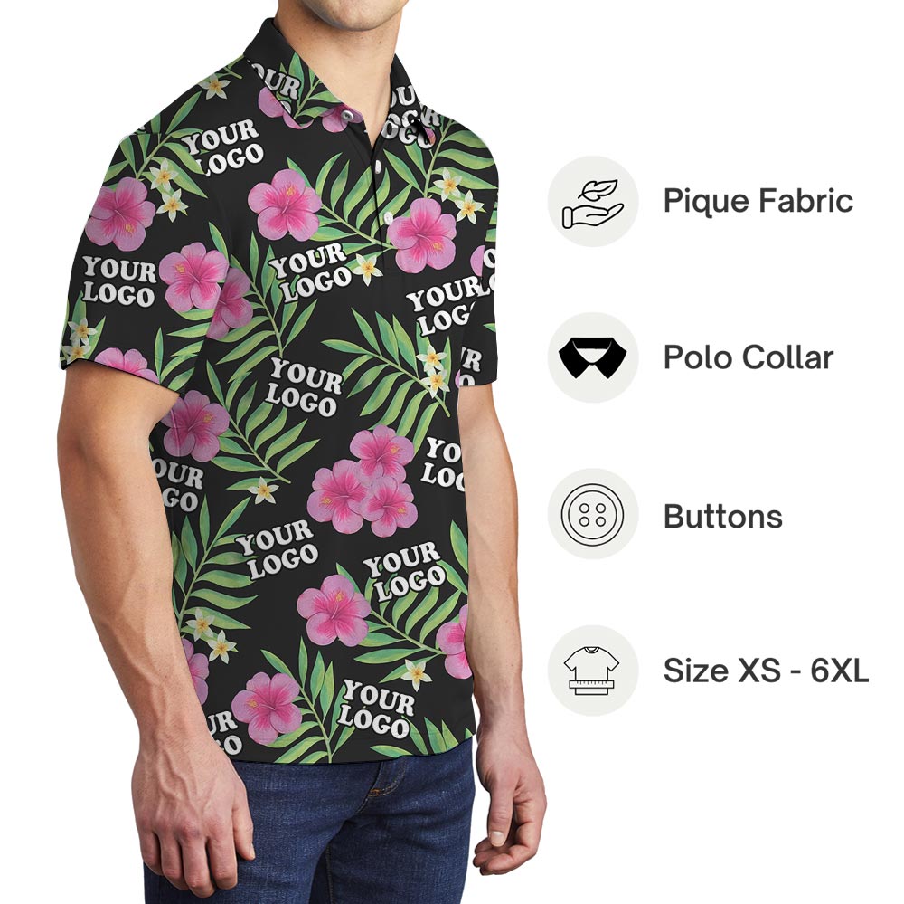 Custom Multiple Logos Polo Collared Tropical Shirt - variant image 1