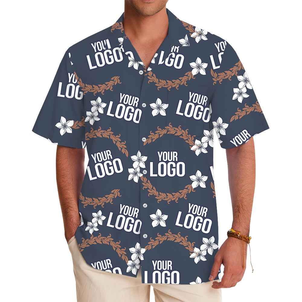 Bulk Navy Blue Hawaiian Shirt With Company Logo - variant image 1