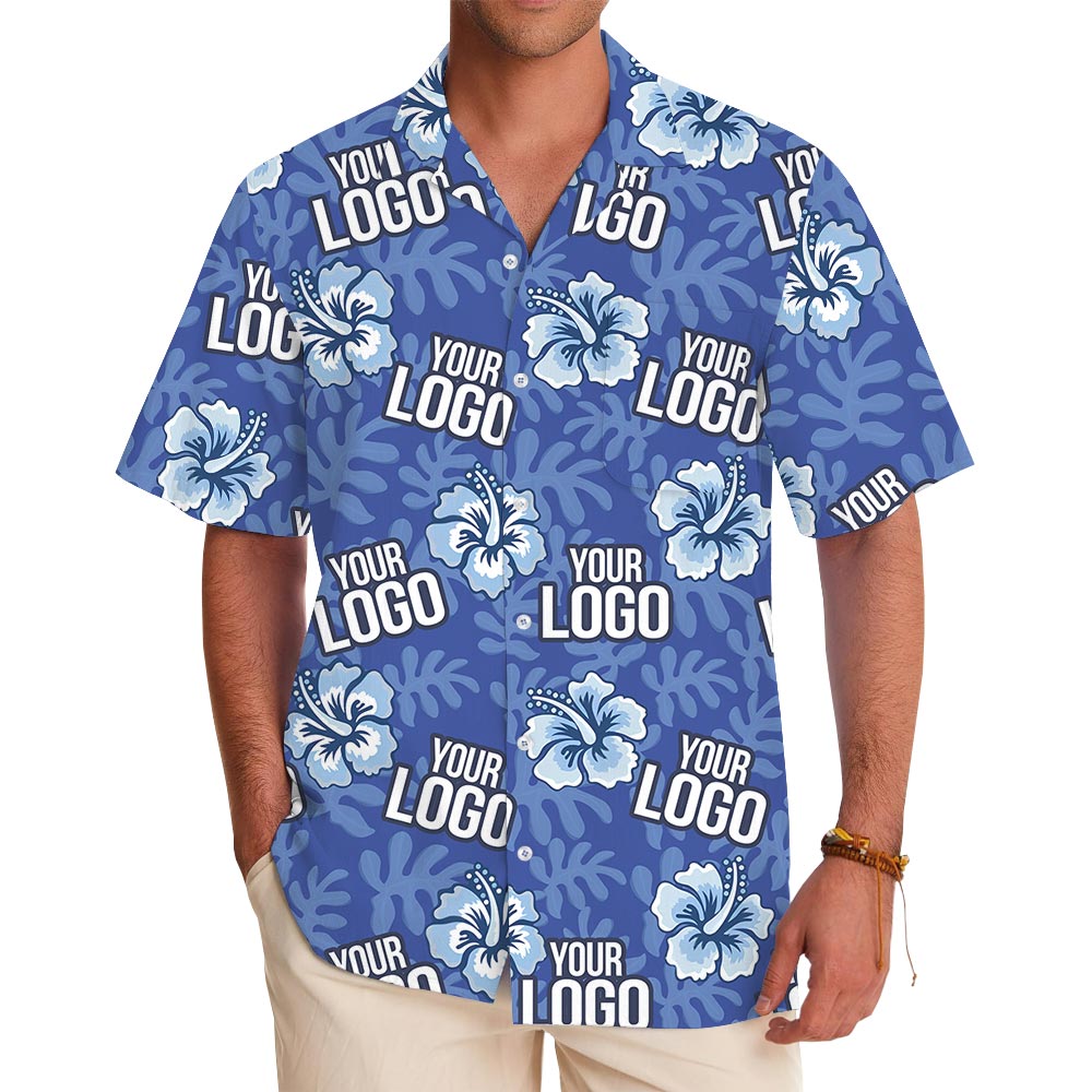 Personalized 5 Logos Team Hawaiian Shirt Blue Hibiscus - variant image 1