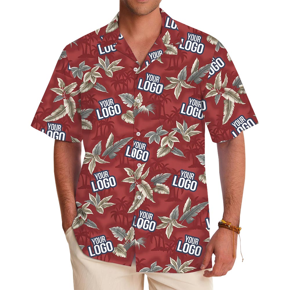Customize Tropical Red Hawaiian Shirt With Team Logo - variant image 1