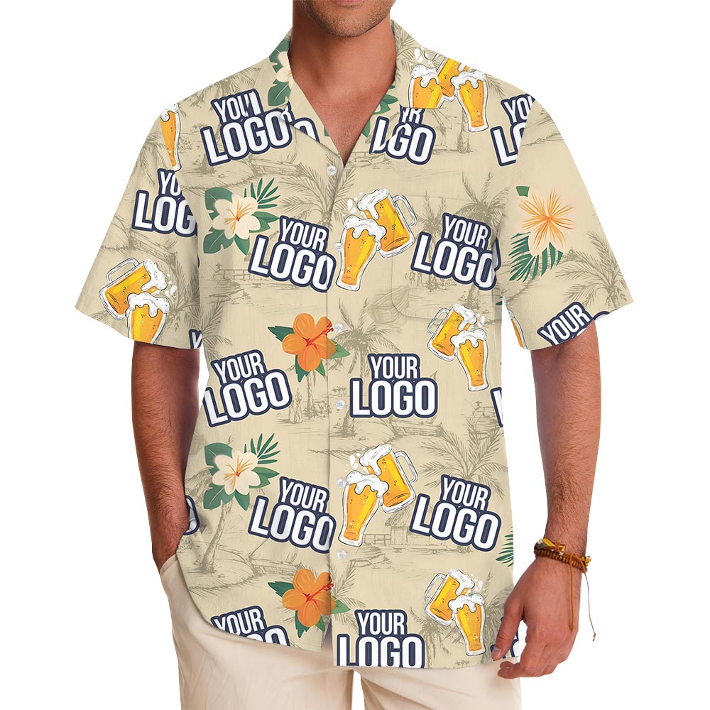 Custom Logo Beer Hibiscus Yellow Hawaiian Shirt - variant image 1