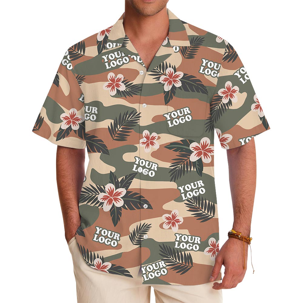 Customize Logo Military Camouflage Hawaiian Shirt Hibiscus - variant image 1