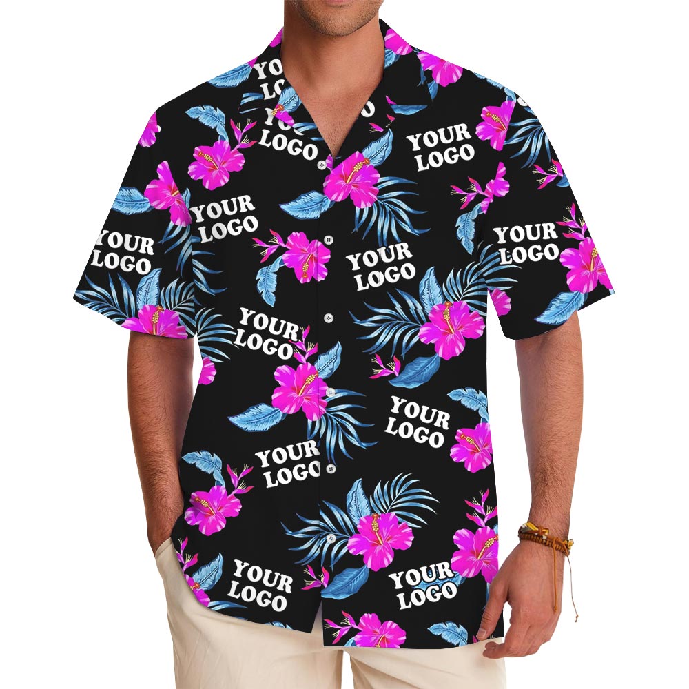 Bulk Personalized Pink Hibiscus Custom Logo Hawaiian Shirt - variant image 1