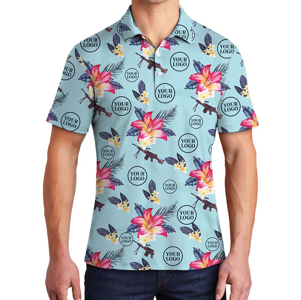 Personalized Tactical Blue Polo Shirt With Floral Print - variant image 1