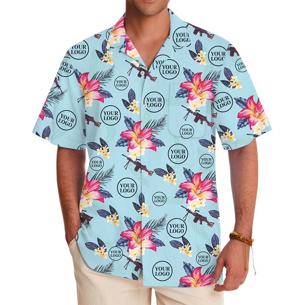 Tactical Blue Hawaiian Shirt With Multiple Logo - variant image 1