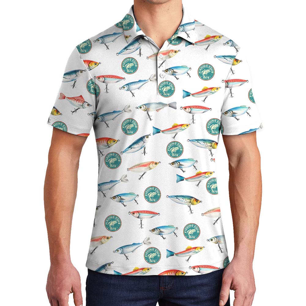 Fishing And Logo Custom Polo Shirt In White - variant image 1