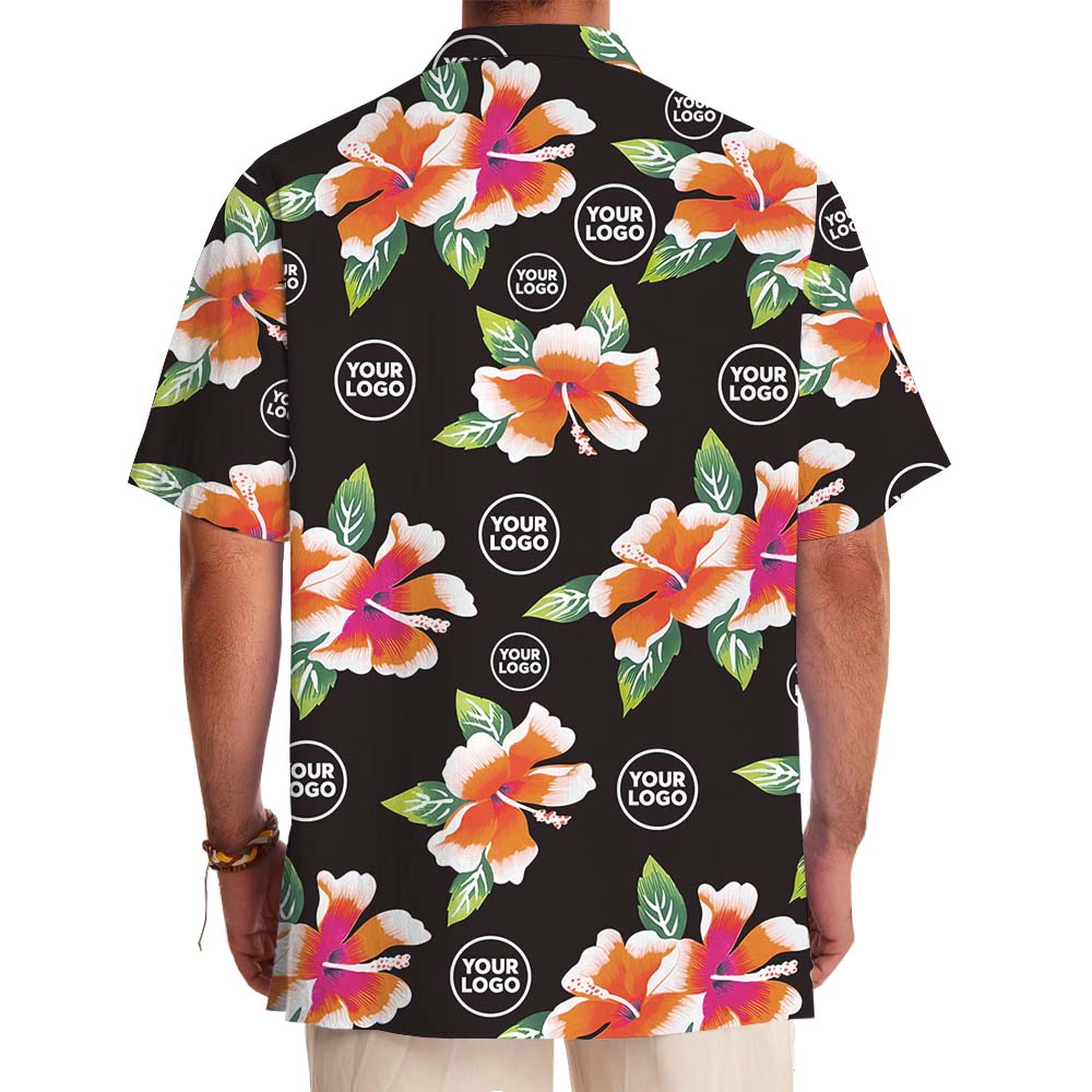 Vintage Floral Black Hawaiian Shirt With Company Logo Print