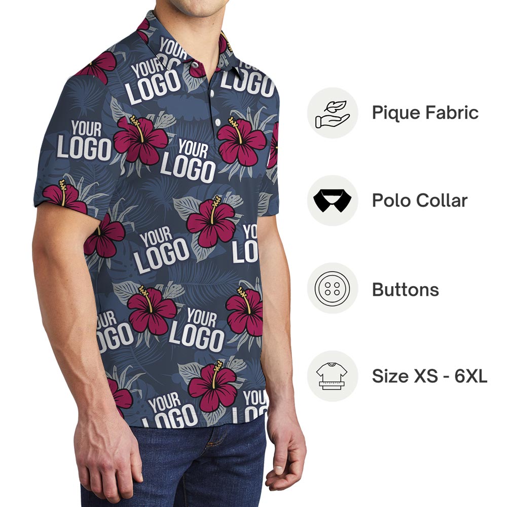 Bulk Order Navy Team Hawaiian Polo Shirt With Custom Logo