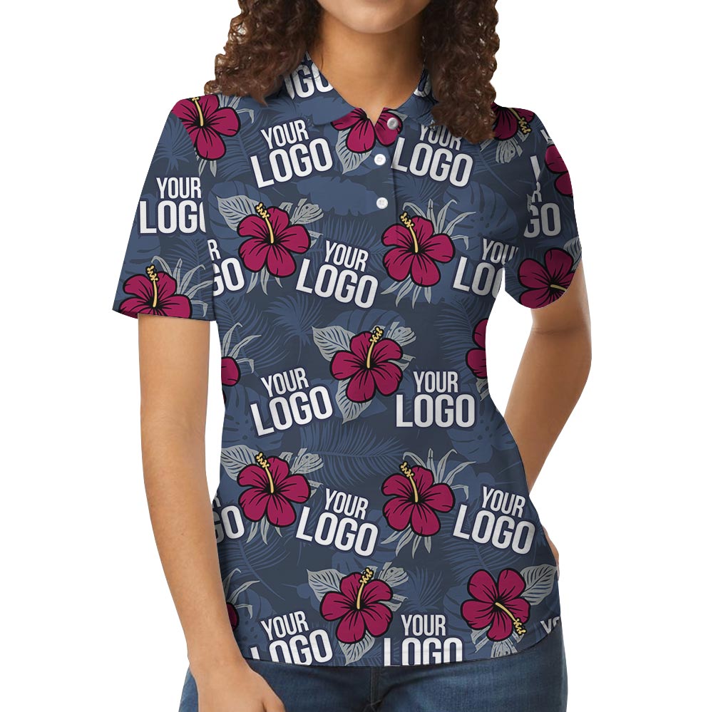 Bulk Order Navy Team Hawaiian Polo Shirt With Custom Logo