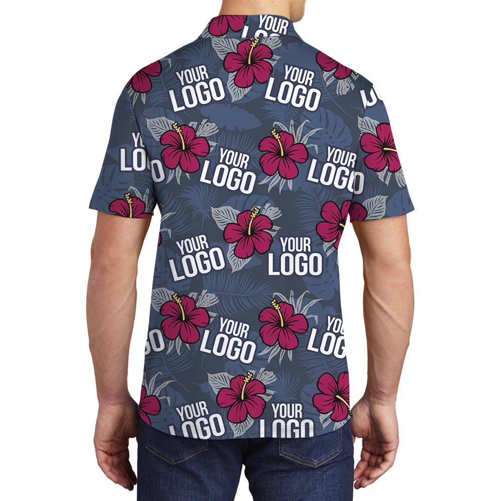 Bulk Order Navy Team Hawaiian Polo Shirt With Custom Logo