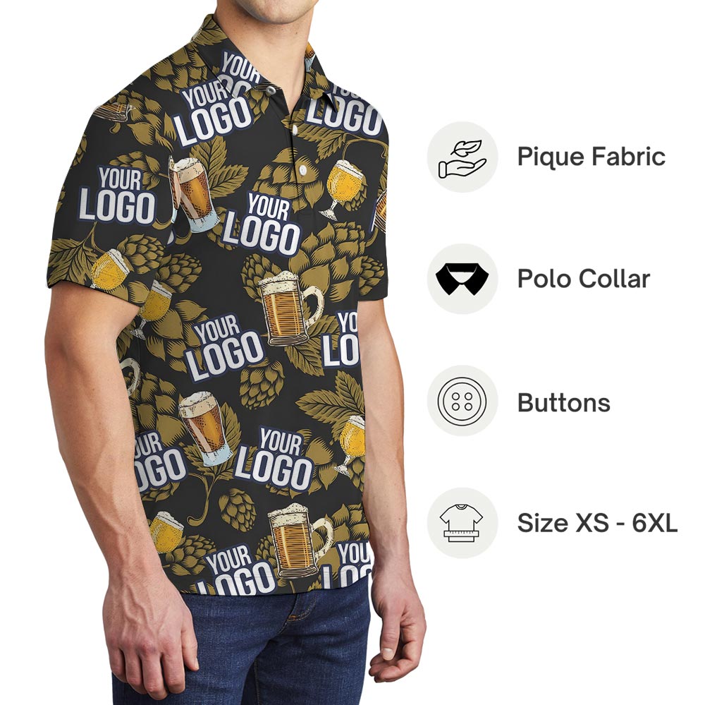 Beer Personalized Black Hawaiian Polo Shirt With Custom Logo