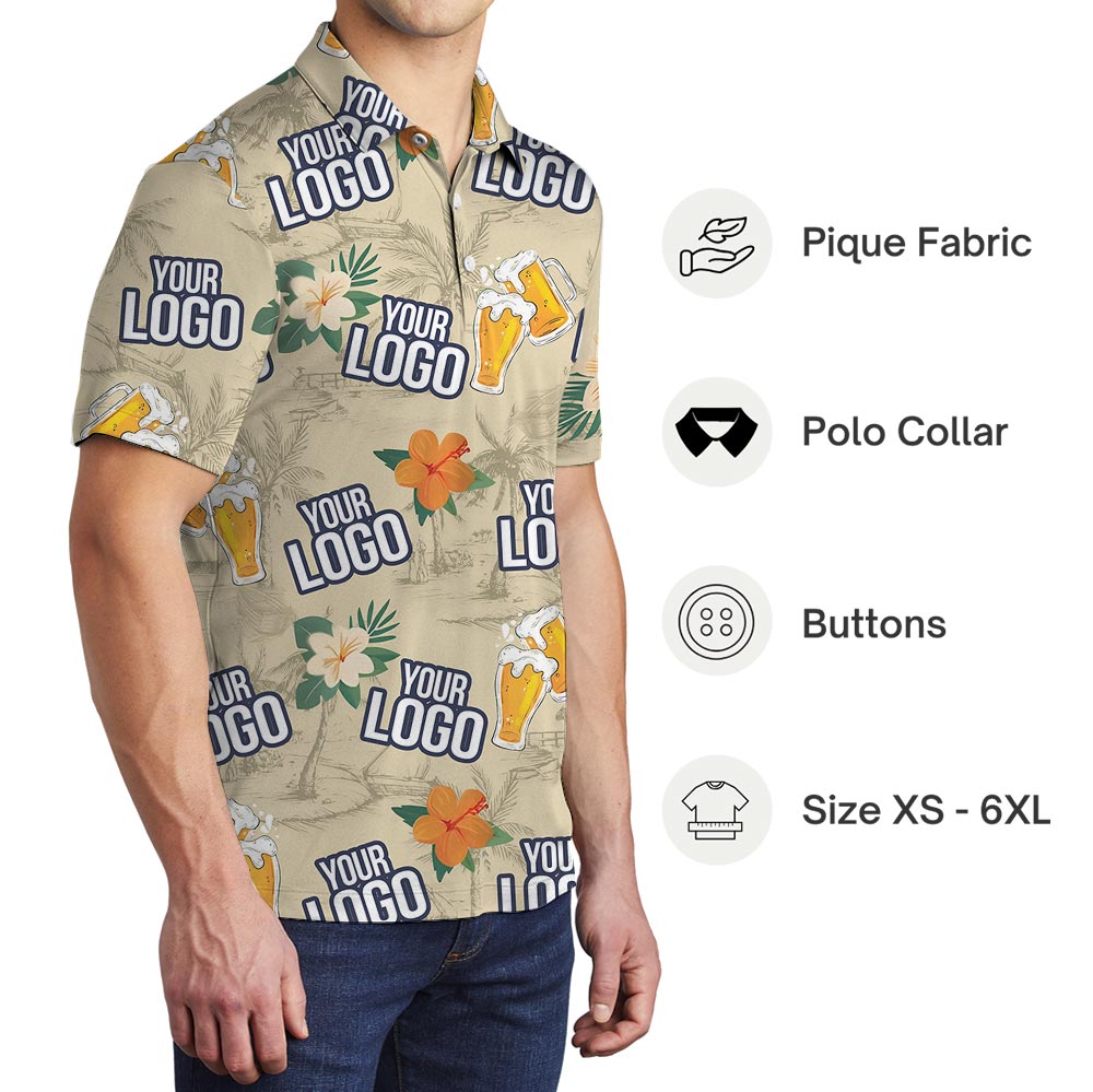 Custom Logo Yellow Beer Floral Polo Shirt