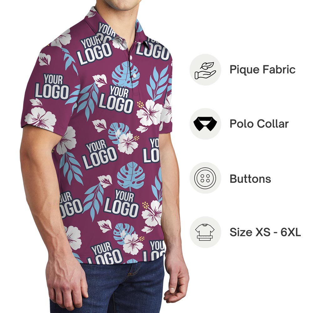Bulk Order Custom Logo Hawaiian Polo Shirt Pink Tropical