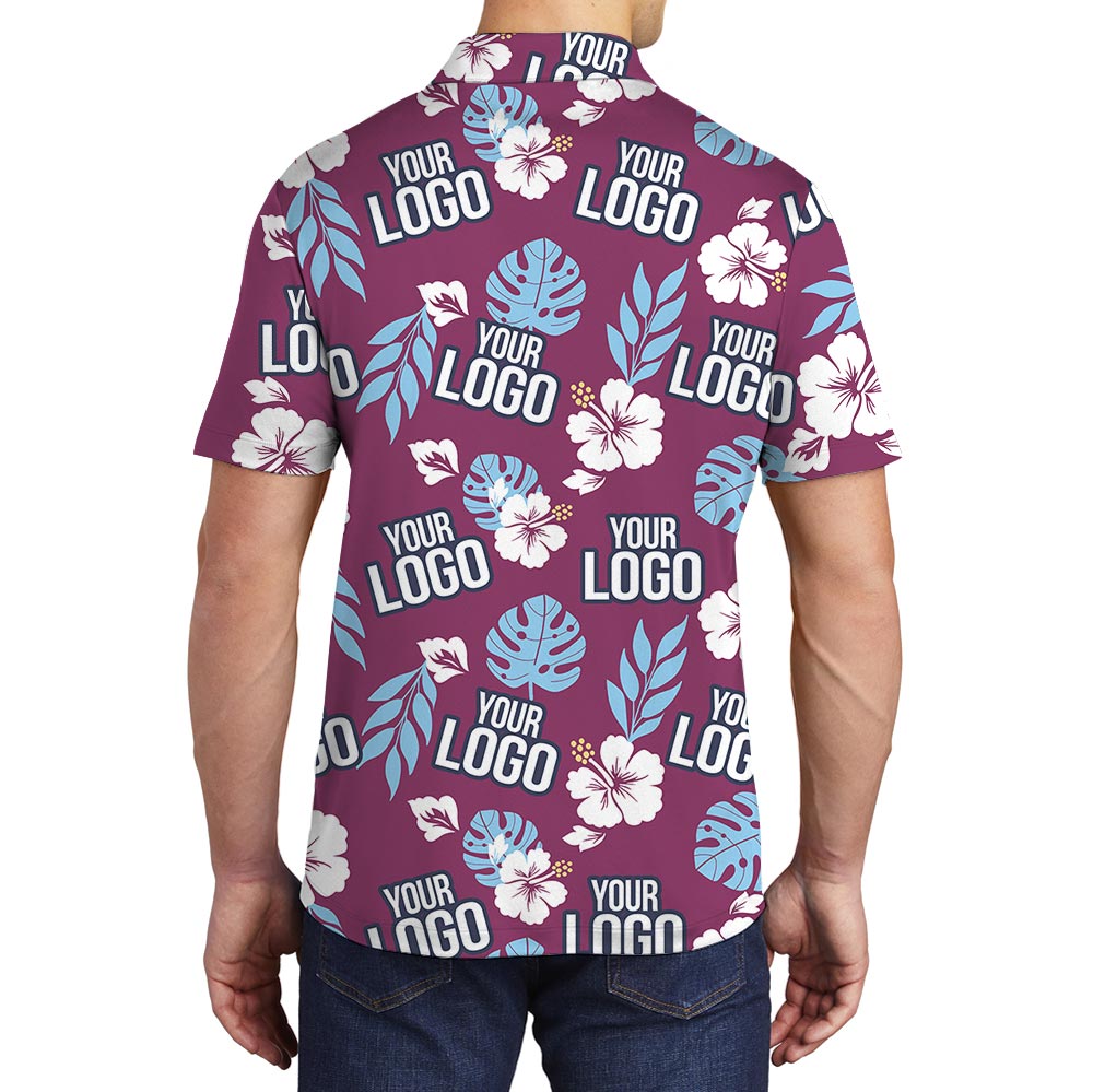 Bulk Order Custom Logo Hawaiian Polo Shirt Pink Tropical