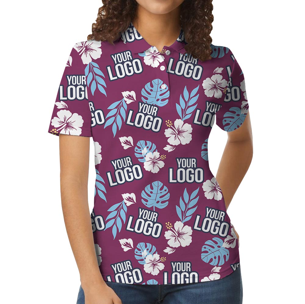 Bulk Order Custom Logo Hawaiian Polo Shirt Pink Tropical