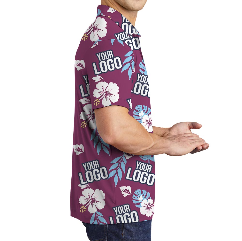 Bulk Order Custom Logo Hawaiian Polo Shirt Pink Tropical