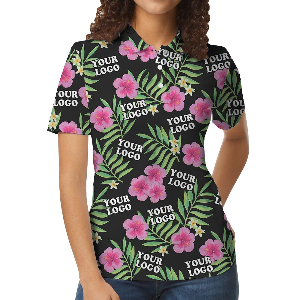 Custom Multiple Logos Polo Collared Tropical Shirt