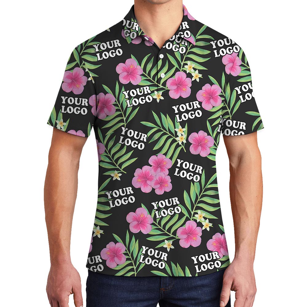 Custom Multiple Logos Polo Collared Tropical Shirt