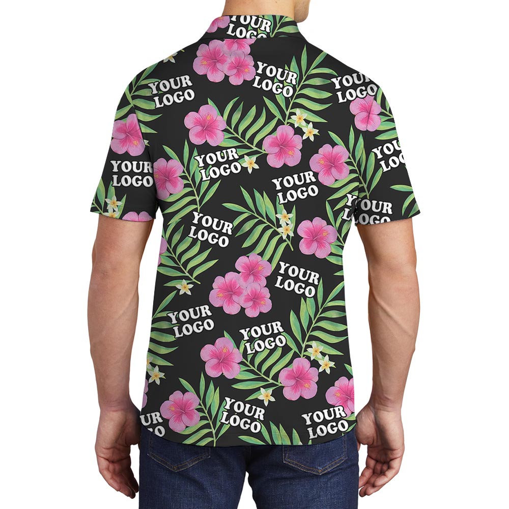 Custom Multiple Logos Polo Collared Tropical Shirt