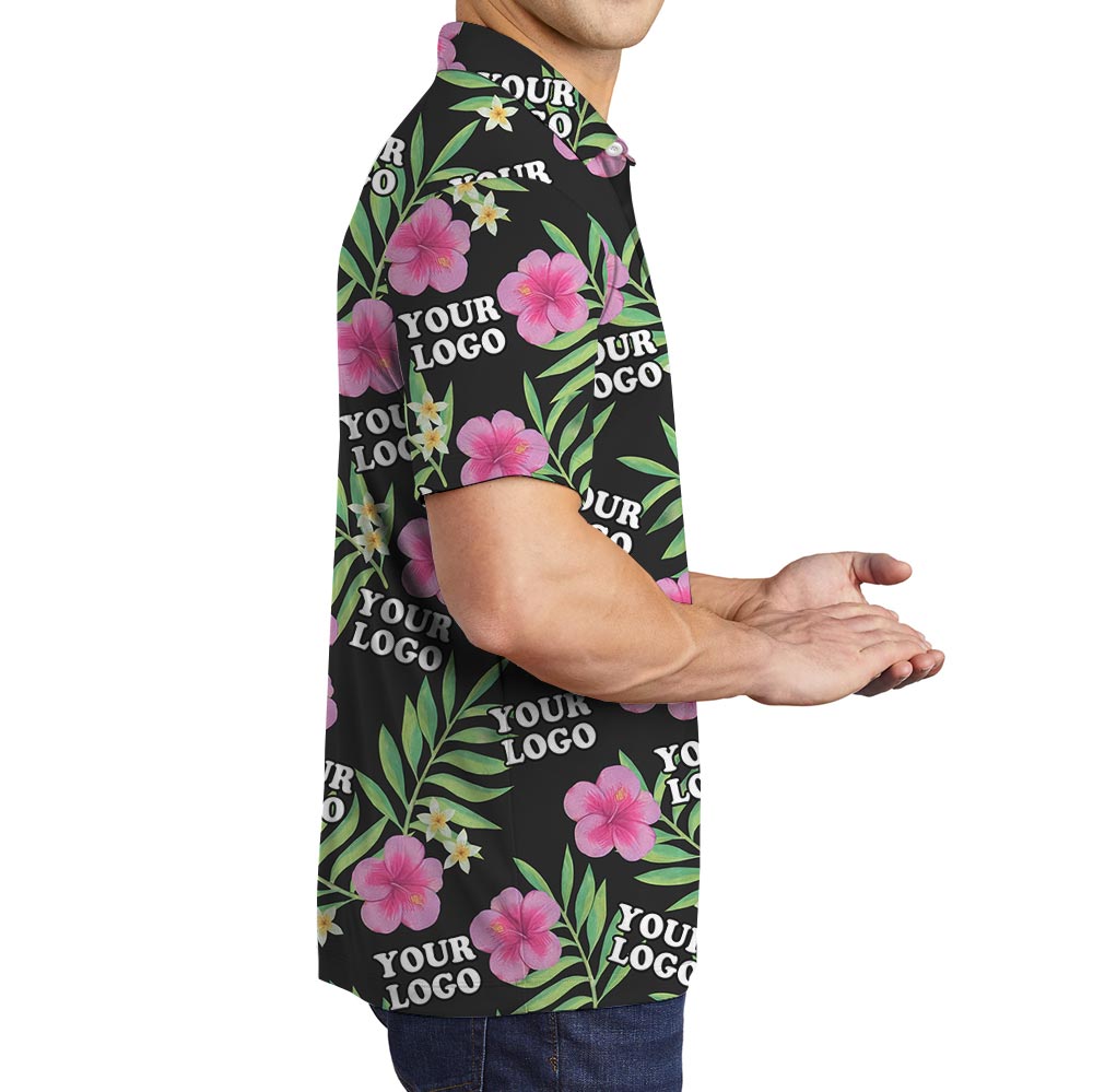 Custom Multiple Logos Polo Collared Tropical Shirt