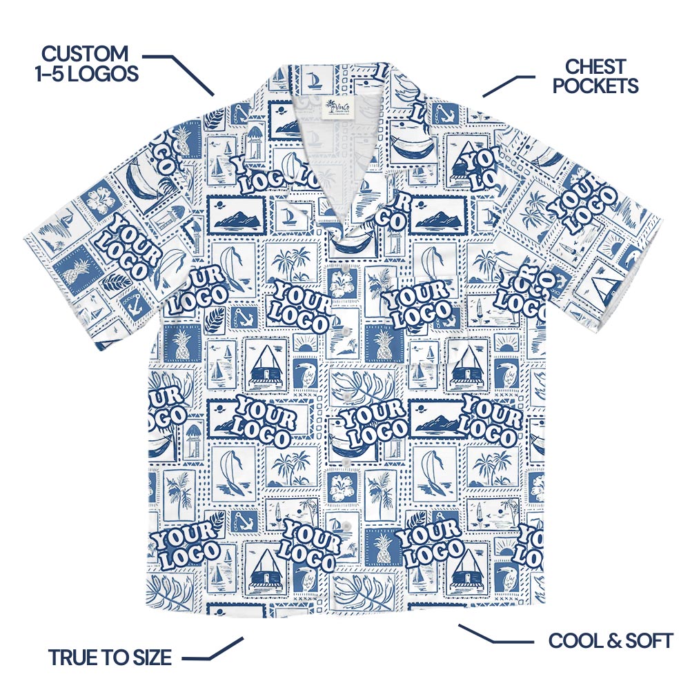Custom Logo Hawaii Scenery White Hawaiian Shirt