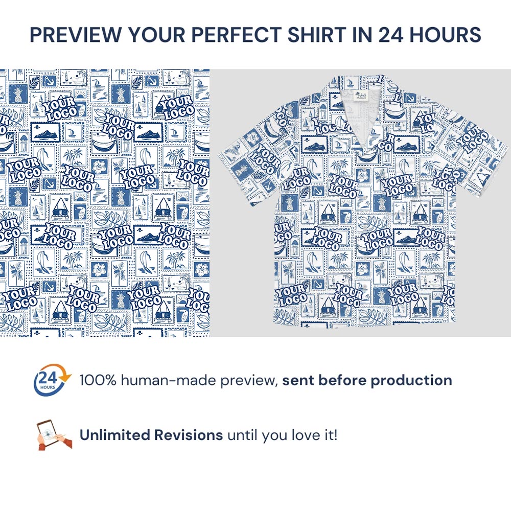 Custom Logo Hawaii Scenery White Hawaiian Shirt