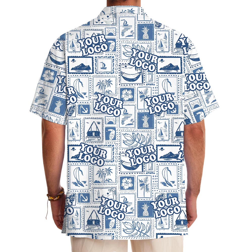 Custom Logo Hawaii Scenery White Hawaiian Shirt
