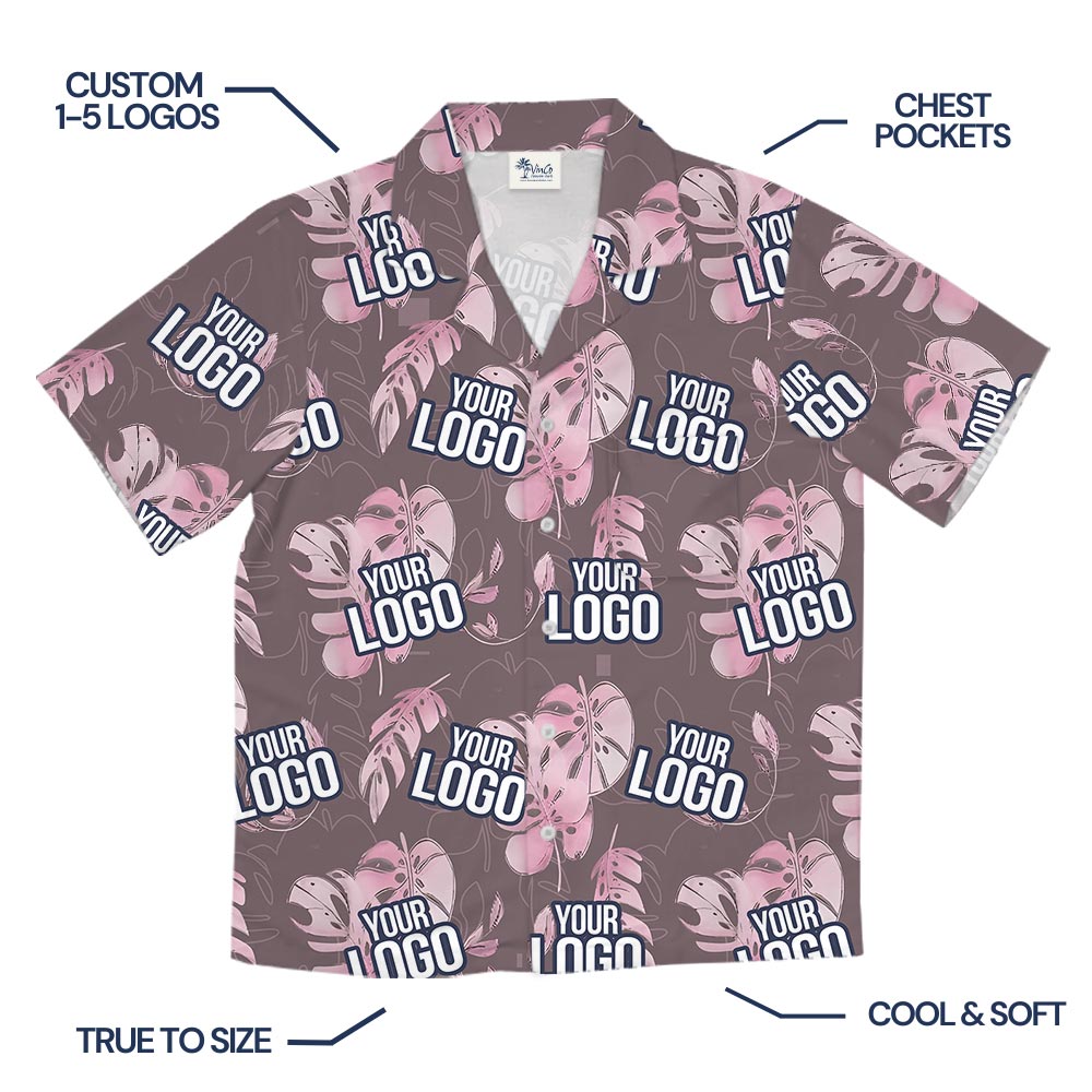 Gray Tropical Leaf Custom Logo Hawaiian Shirt