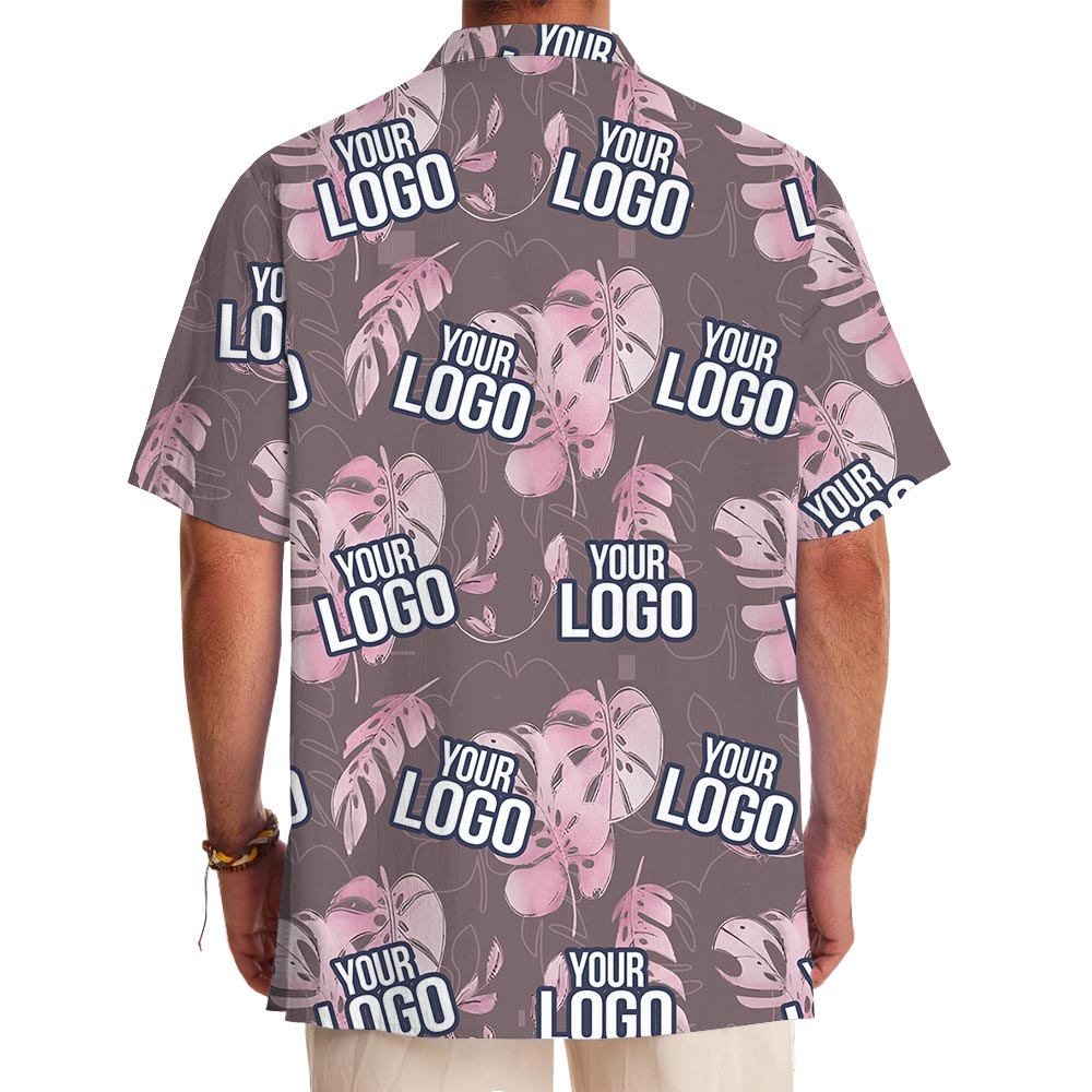 Gray Tropical Leaf Custom Logo Hawaiian Shirt