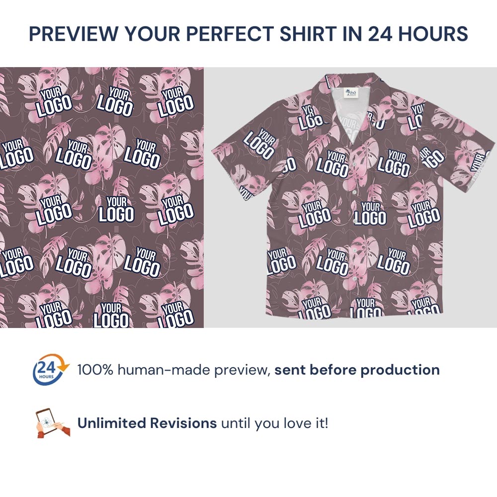Gray Tropical Leaf Custom Logo Hawaiian Shirt