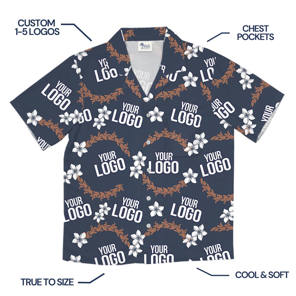 Bulk Navy Blue Hawaiian Shirt With Company Logo
