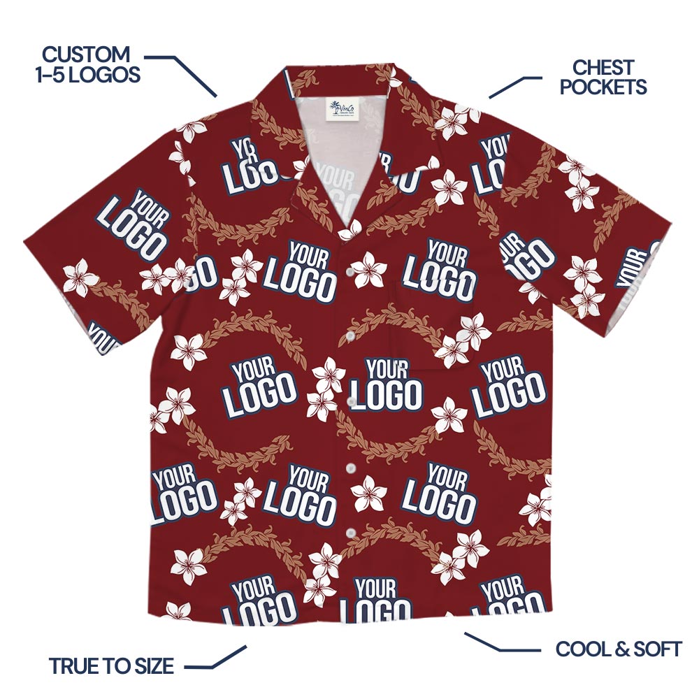 Bulk Order Red Aloha Shirt With Team Logo
